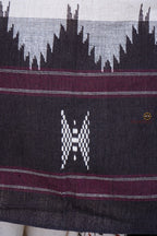 Aalraga Kotpad saree kumbha temple border — extra-weft raised brown border on off-white handspun cotton, Pasapali