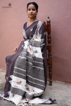 Aalraga Kotpad saree pallu detail — macha fish and pharsa axe tribal motifs in extra-weft technique, Pasapali