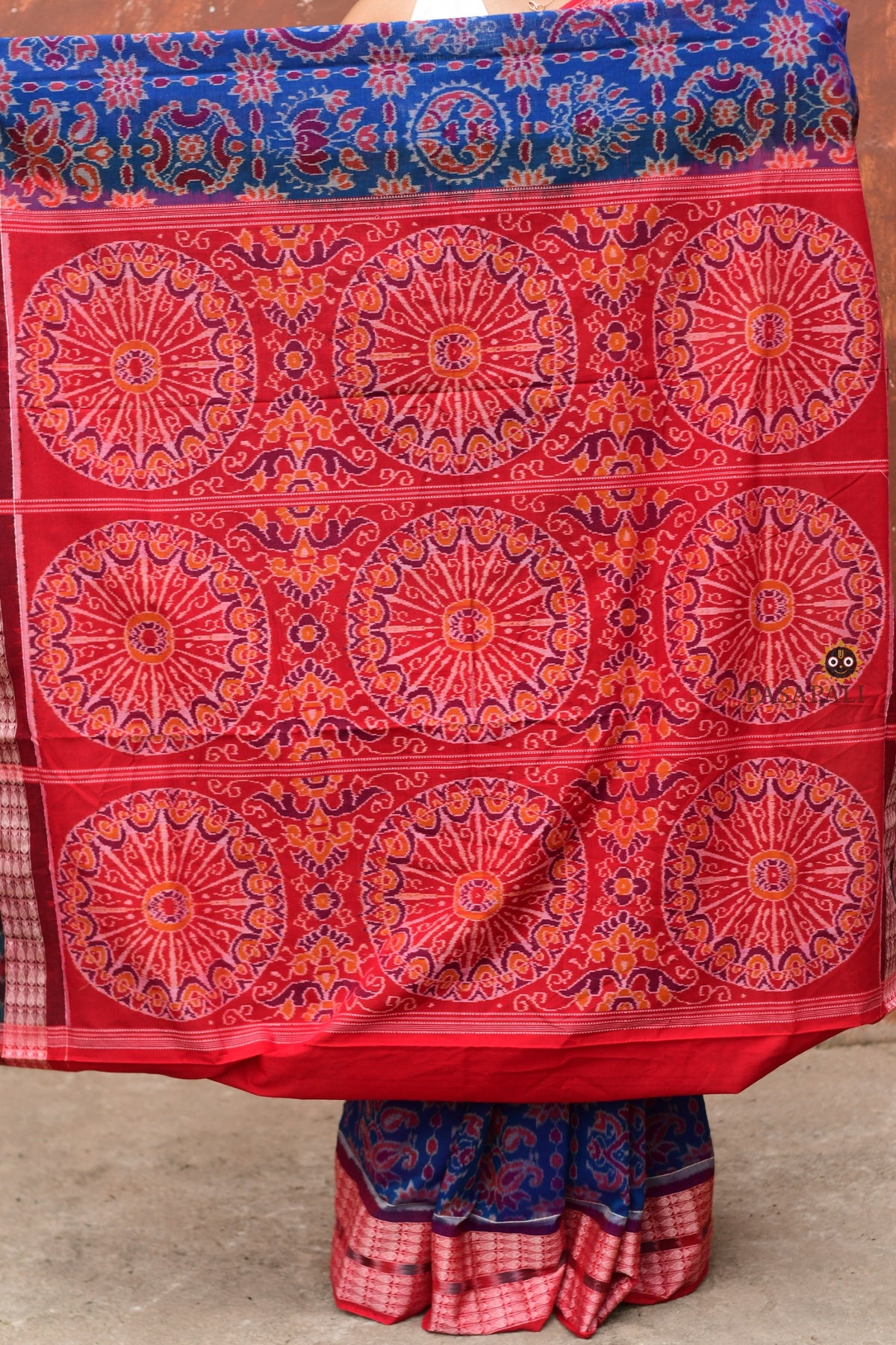 Pallu detail of Akshaya — lotus and Sambalpuri flower motif woven via Bandhakala technique by Bhulia weavers Odisha
