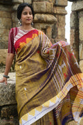 Amalaki Kotpad saree folded — golden and red natural dyed Tussar Cotton Silk, GI certified Kotpad textile Pasapali
