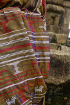 Macha and pharsa motif detail on Amalaki Kotpad saree — extra-weft tribal weaving, Odisha, Pasapali collection