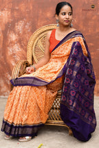 Anasuya Apricot Beige Sambalpuri Handloom Mercerized Cotton saree by Pasapali — full hero view, Bandha double ikat.