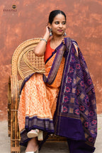 Anasuya Sambalpuri Bandha saree by Pasapali — Rudraksha motif border close-up in Apricot Beige and Blue.