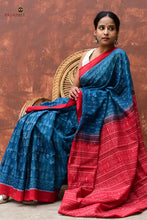 Load image into Gallery viewer, Dhaana Patri rice paddy body weave detail on Annapriya teal blue Sambalpuri double ikat cotton saree, Pasapali
