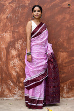 Load image into Gallery viewer, Mercerized cotton texture detail of Annapurna Sambalpuri handloom saree — warp 120 weft 120 thread count, Pasapali.
