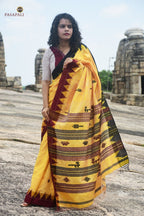 Arunima Kotpad natural dye saree texture close-up — handspun Tussar Cotton Silk, aal bark dye, Odisha tribal weave