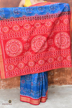 Mayur peacock motif detail on Barshika Sambalpuri cotton saree — Bandha ikat resist-dyed by Bhulia weavers Odisha