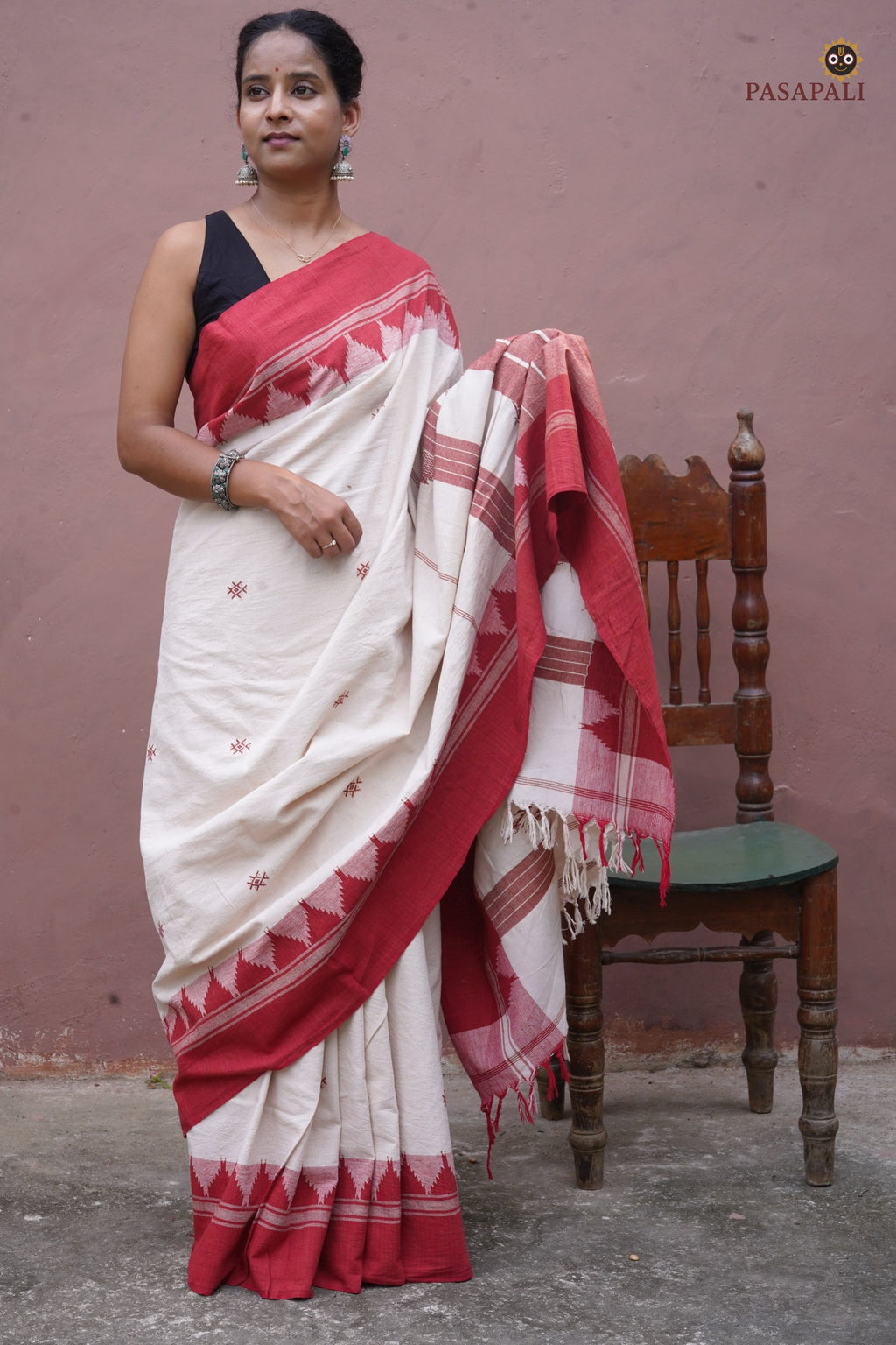 Bhoomi Off-White Kotpad Cotton saree — hero view highlighting GI certified Kotpad textile, natural dye weave
