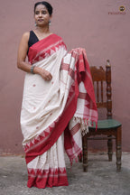 Bhoomi Off-White Kotpad Cotton saree — hero view highlighting GI certified Kotpad textile, natural dye weave