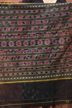 Bichitrapuri green black Sambalpuri cotton saree full view — double ikat, fish border, phula pallu | Pasapali