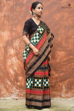 Handloom drape view of Bichitrapuri — GI certified Sambalpuri cotton saree in green | Pasapali