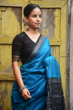 Body weave detail of Bimala — solid plain blue mercerized cotton, 120x120 thread count, Sambalpuri handloom