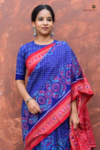 Load image into Gallery viewer, Charulata Blue Sambalpuri Bandha saree by Pasapali — full length flat lay, GI certified, mercerized cotton.
