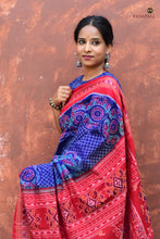 Load image into Gallery viewer, Charulata Sambalpuri Handloom saree — draped front view highlighting Rudraksha border and peacock body motif.
