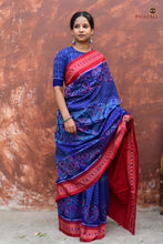 Load image into Gallery viewer, Charulata Blue Sambalpuri Handloom Bandha mercerized cotton saree by Pasapali — full hero view with Jhoti pallu.
