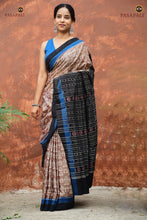 Load image into Gallery viewer, Chitralekha handloom drape view – Sambalpuri Bandha double ikat cotton saree in light brown, Pasapali Odisha
