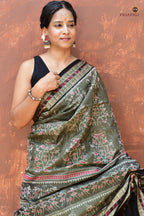 Phula chakra pallu detail on Chitrangada grey Sambalpuri Handloom mercerized cotton saree — Bandha ikat, Pasapali