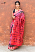 Pallu detail of Damayanti — ikat flower motifs on pink Sambalpuri double ikat mercerized cotton saree, Pasapali