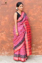 Body weave detail of Damayanti showing phula buta and diamond butas on Sambalpuri Bandha cotton saree, Pasapali
