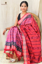 Damayanti Sambalpuri cotton saree folded to show Rudraksha border and ikat pallu — Pasapali handloom