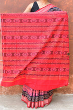 Bandha double ikat motif detail on Damayanti — ikat flower and Rudraksha alignment, Sambalpuri saree Pasapali