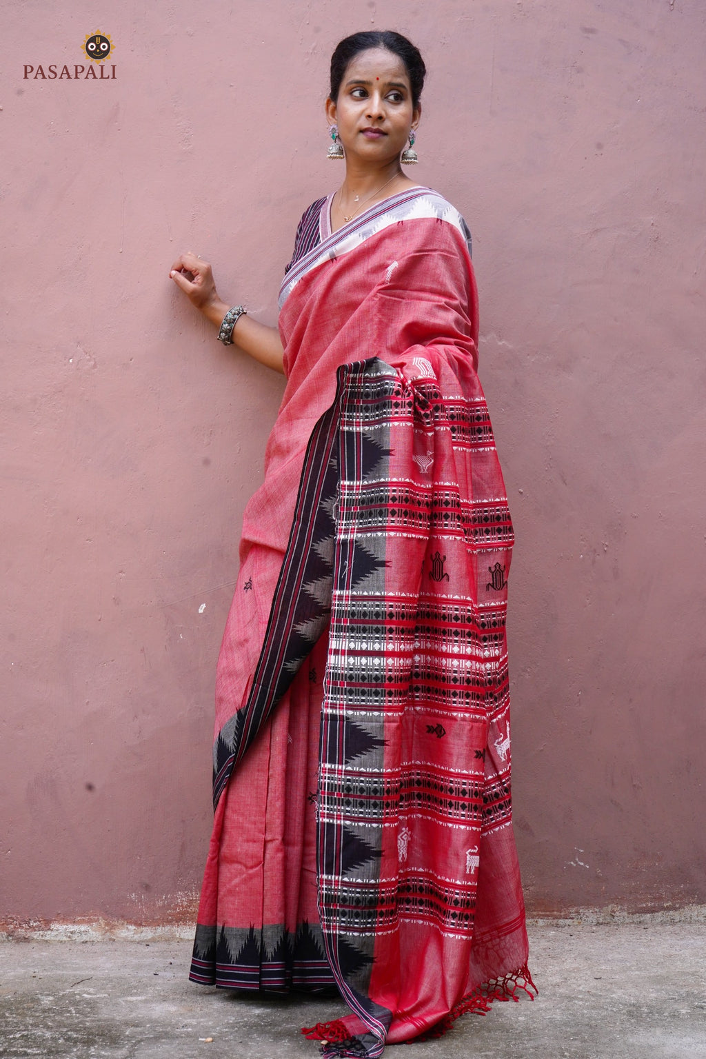 Dharani dual shade Kotpad handloom Tussar Cotton Silk saree by Pasapali — full hero view, natural dye aal bark