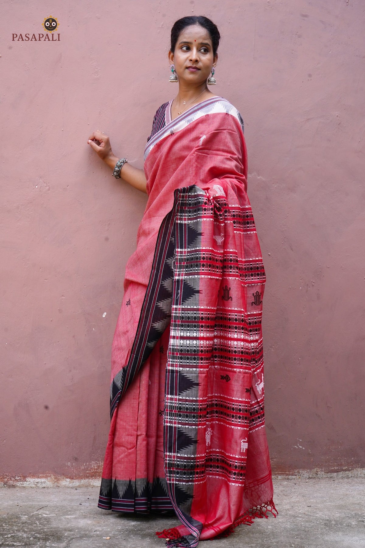Dharani dual shade Kotpad handloom Tussar Cotton Silk saree by Pasapali — full hero view, natural dye aal bark