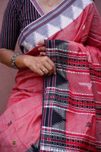 Dharani dual shade Kotpad saree hero — aal bark dyed Tussar Cotton Silk, tribal kumbha border, Pasapali Odisha
