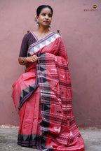 Dharani Kotpad saree Kumbha border — solid raised temple design, black secondary colour, multi-shuttle technique
