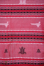 Dharani Kotpad saree body detail — pharsa axe motif woven extra-weft, vegetable dyed earthy dual shade fabric