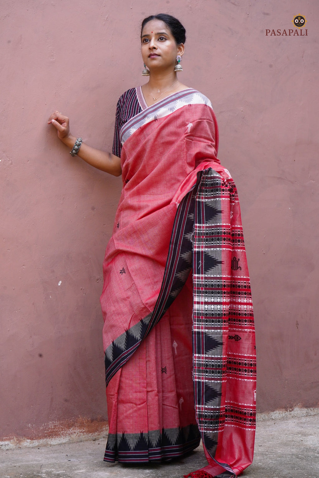 Dharani Kotpad natural dye saree front drape — dual shade Tussar Cotton Silk, Mirgan tribal weavers Odisha