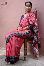 Dharani Kotpad saree folded flat — dual shade earthy tones, black border, GI certified Kotpad textile Pasapali