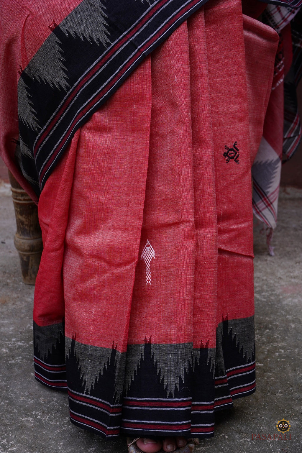 Dharani Kotpad handloom drape view — natural dyed Tussar Cotton Silk saree, Mirgan weavers, vegetable dye Odisha
