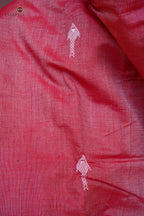 Dharani Kotpad saree motif detail — macha fish pharsa axe tribal symbols, extra-weft weave, aal bark colour