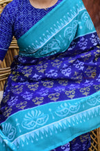 Border close-up of Draupadi — flower and kumbha double ikat motif, GI certified Sambalpuri saree