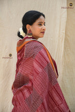 Load image into Gallery viewer, Body weave detail of Harini Sambalpuri cotton saree — stripe and deer motif double ikat
