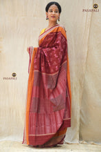 Load image into Gallery viewer, Harini Sambalpuri handloom cotton saree draped view — maroon double ikat Pasapali
