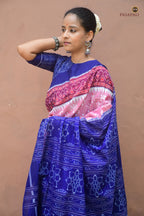 Hemavati Pink Sambalpuri Bandha saree — body weave detail showing small flower butas in double ikat cotton