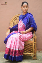 Hemavati Pink Sambalpuri cotton saree — folded saree detail with paan patri border and phula pallu visible