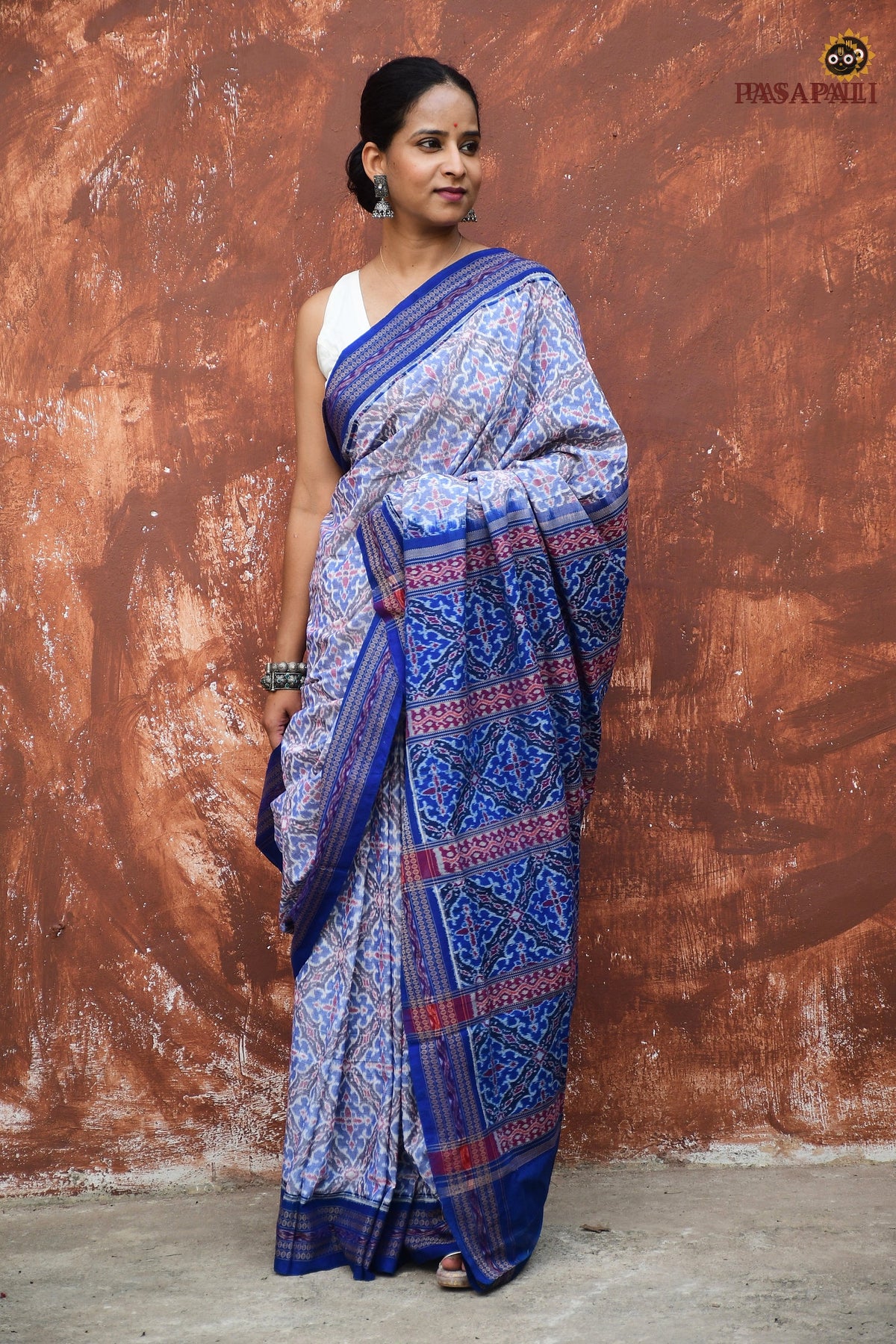 Indulekha mercerized cotton Bandha saree — texture detail revealing double ikat thread alignment, Pasapali