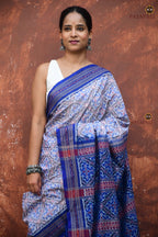 Indulekha Sambalpuri cotton saree — geometric floral motif detail, Bandhakala double ikat technique