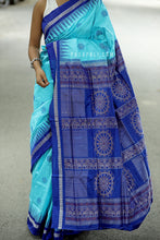 Load image into Gallery viewer, Close-up of Rudraksha motif border on an [Odisha Handloom] Sky Blue Silk Saree

