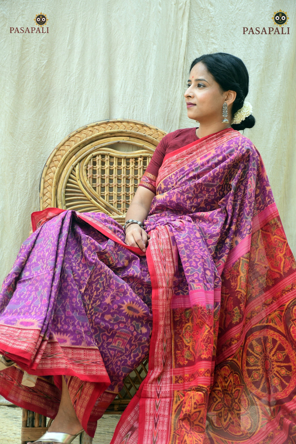Janapadi full saree view — authentic Sambalpuri handloom in mercerized cotton, Bandha ikat. Pasapali Odisha.