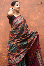 Kadambini fish border motif close-up — Sambalpuri double ikat cotton saree, Pasapali