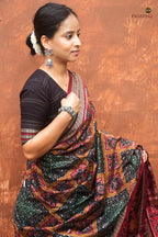 Kadambini Sambalpuri cotton saree front drape — multicolor with maroon accents, Pasapali
