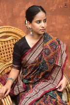 Fish motif border close-up on Kadambini Sambalpuri Bandha cotton saree by Pasapali