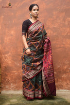 Kadambini pallu detail — phula lata, bird and flower motifs, Sambalpuri double ikat, Pasapali