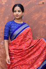Load image into Gallery viewer, Body weave detail of Kalapini showing tribal motifs in orange mercerized cotton, Sambalpuri handloom, Pasapali
