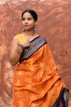 Load image into Gallery viewer, Kalyani yellow Sambalpuri cotton saree — flat lay full view with lata border and phula pallu, Pasapali
