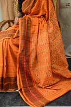 Kanakrekha mustard yellow Sambalpuri Bandha mercerized cotton saree — full hero view, Pasapali